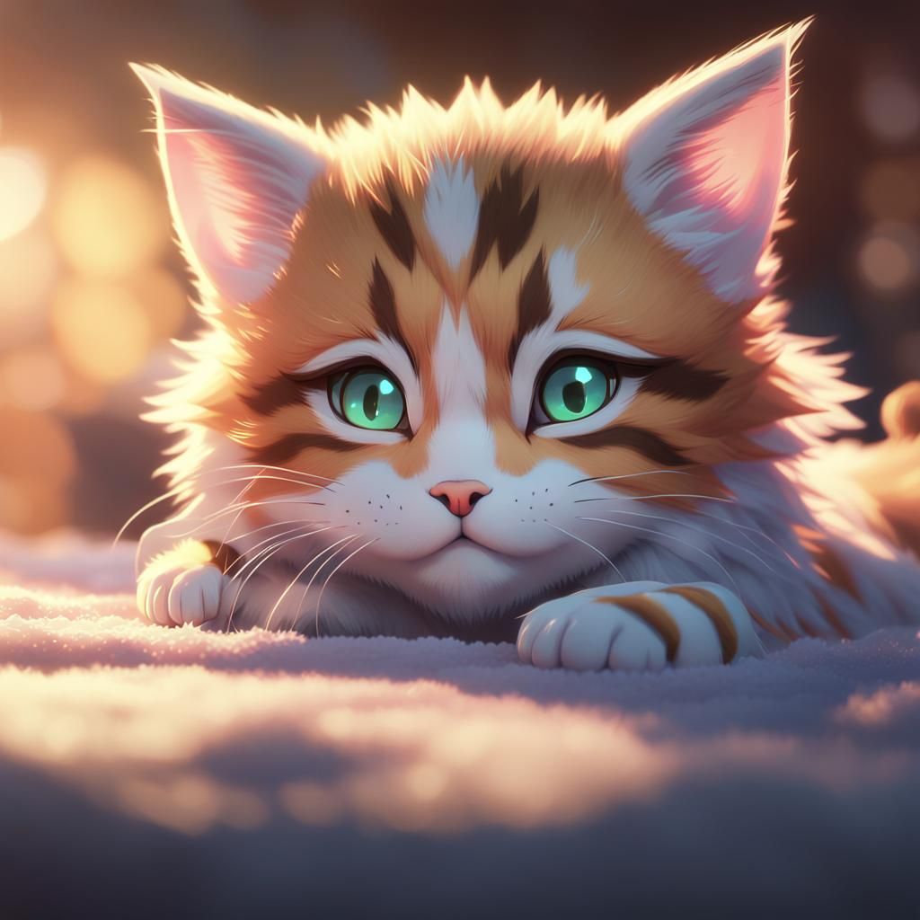 Cute Kitten in Pastel 3D Anime Art
