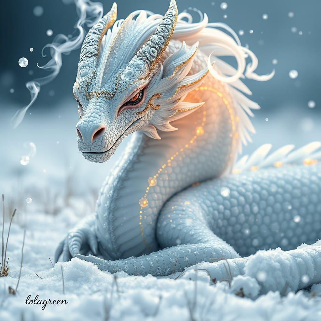 Majestic White Dragon in Snowy Serenity
