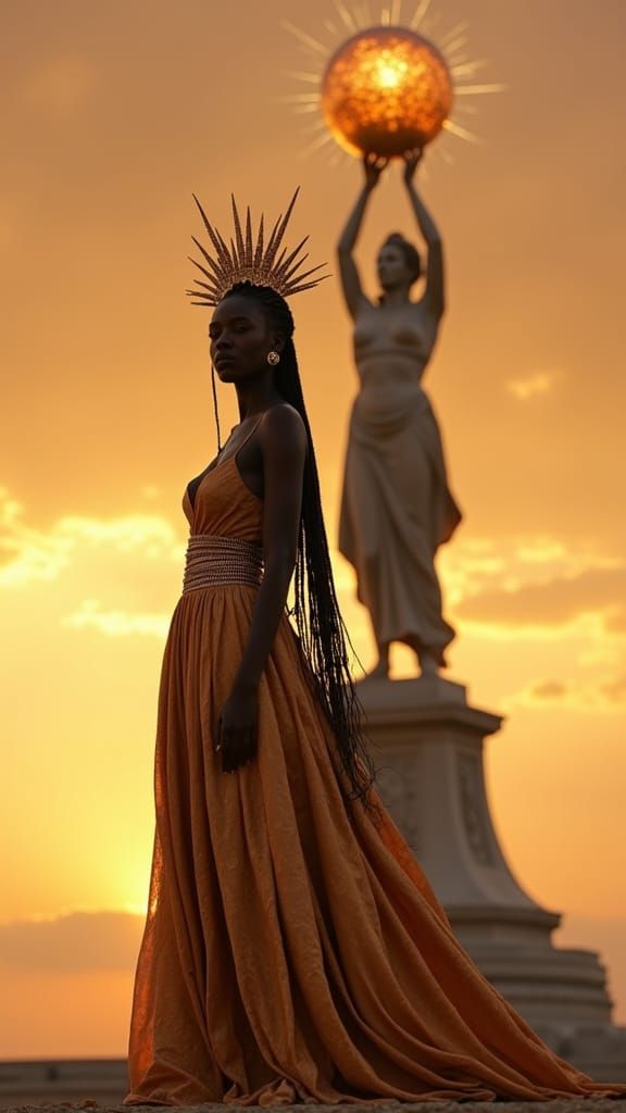 Bronze Goddess in Golden Sunset: Afrofuturist Vision