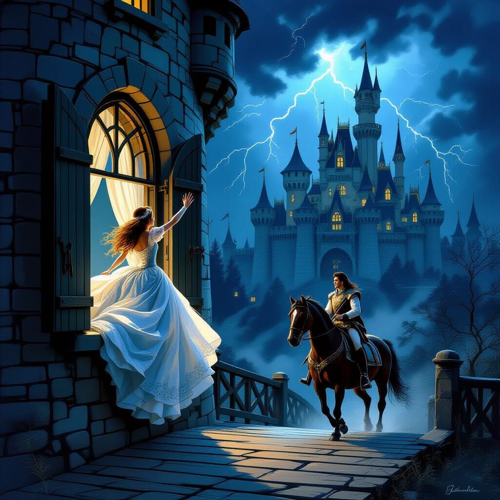 Stormy Castle Encounter as Dramatic Painting