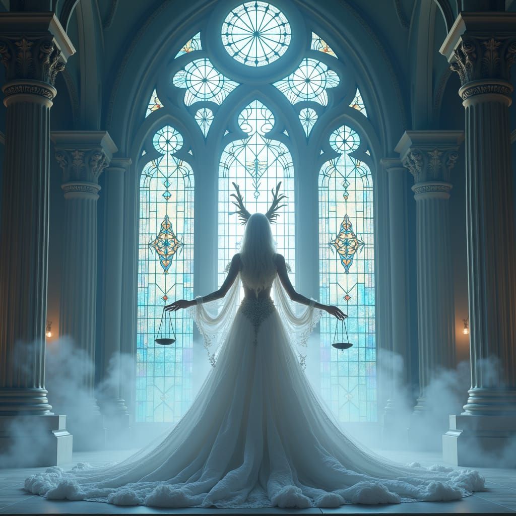 Libra princess standing in a big majestic luminescent throne...