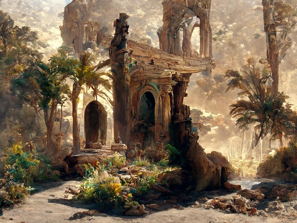 Egyptian Ruins in Hyperrealistic Oil Painting