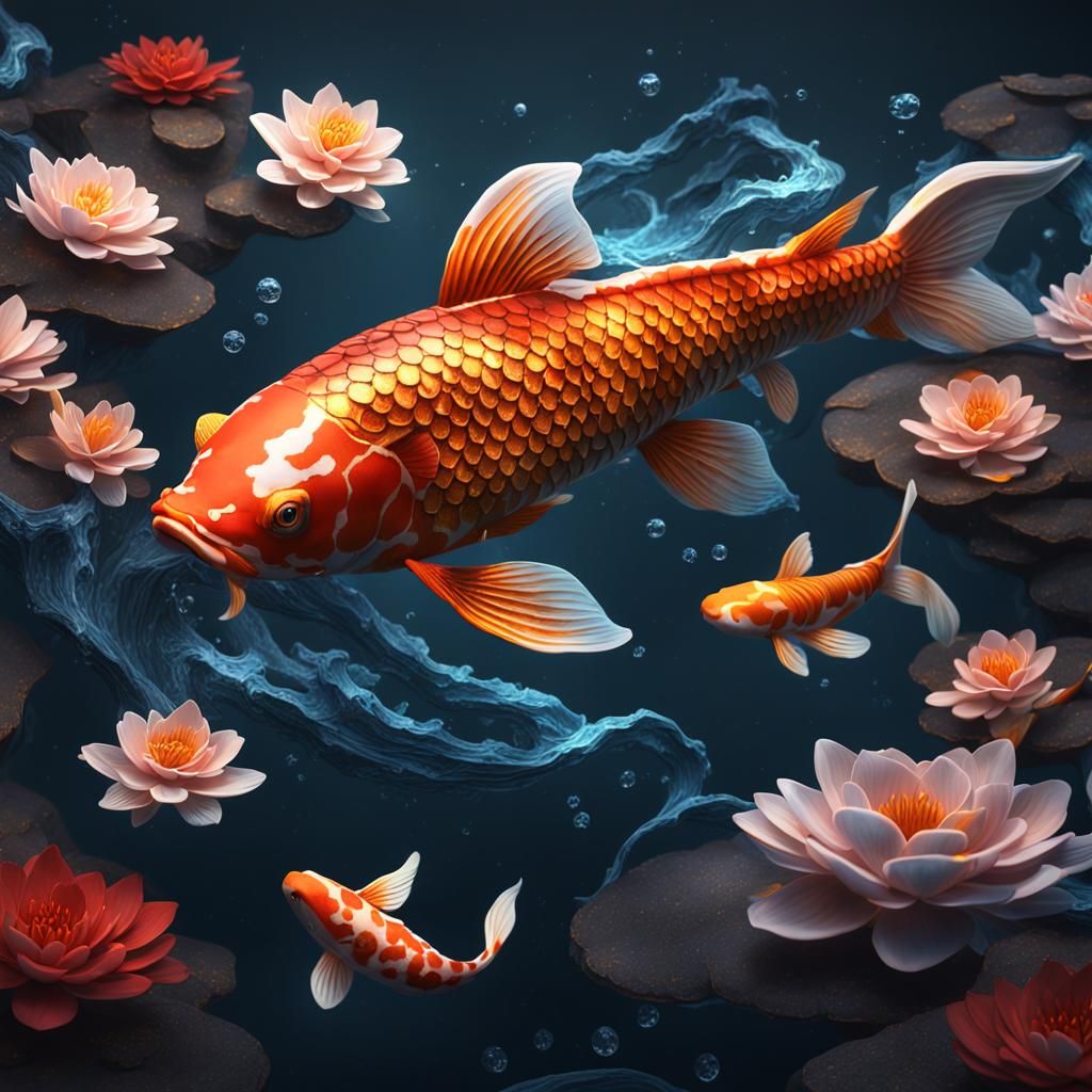 Fantastical Koi Fish Detailed Matte Painting