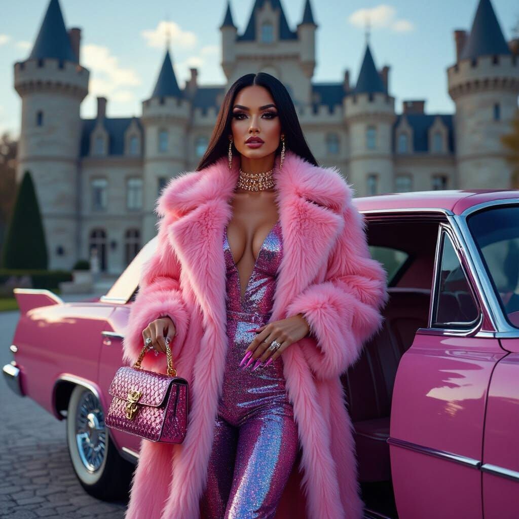 Elegant Cobra Lady in Pink Coat Cinematic Film Still
