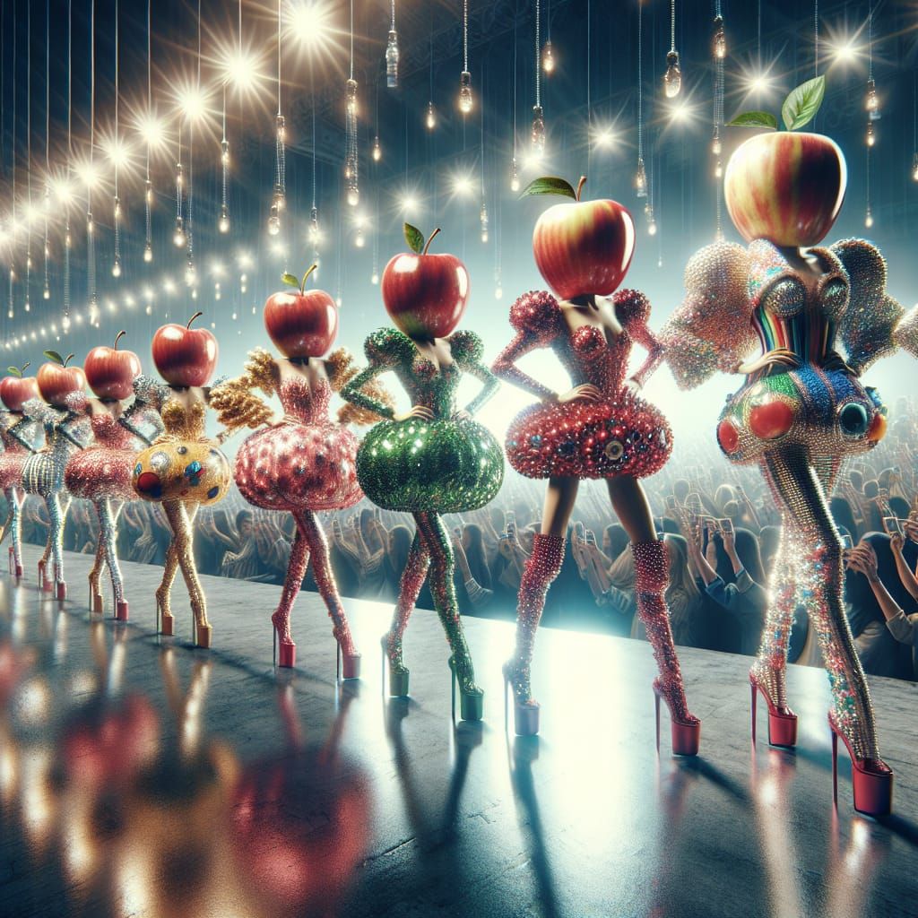 Apples on Runway: Extravagant Fashion Show in Triadic Colors
