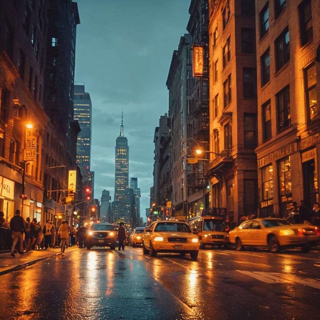 Epic Downtown New York Scene in Cinematic Film Style