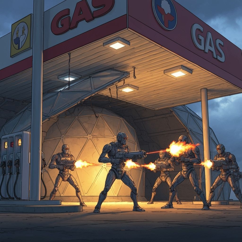 Geodesic Lair Emerges from Gas Station with Android Army