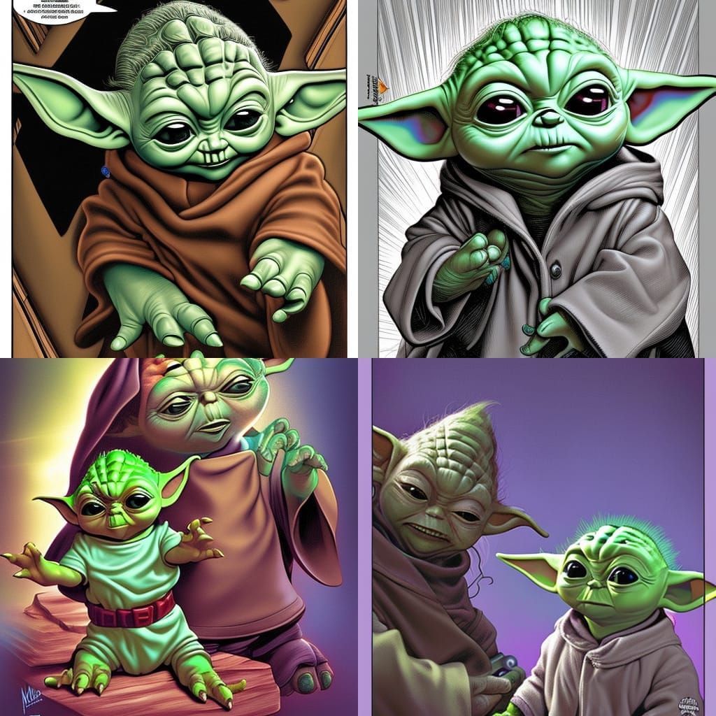 Baby Yoda and Mandalorian Comic Book Art