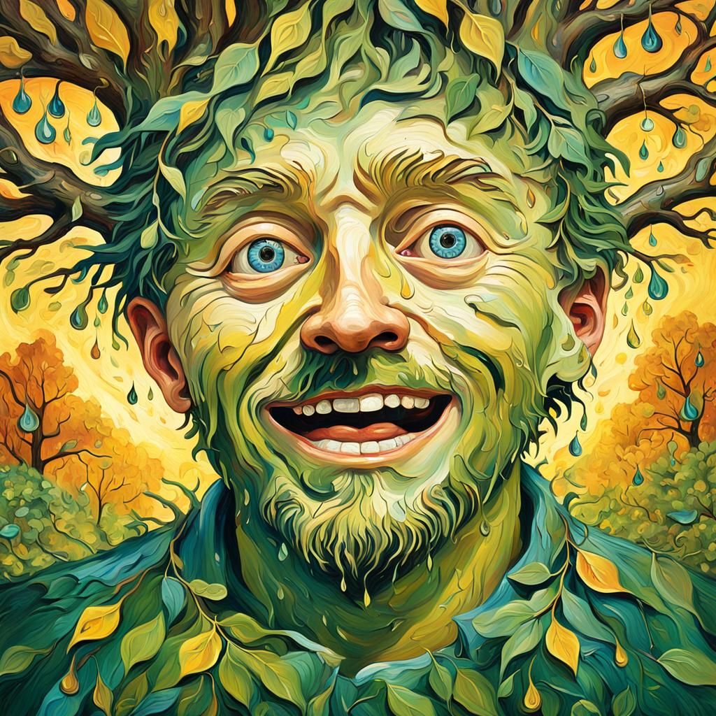 Expressive Tree Face in Surrealist Oil Painting