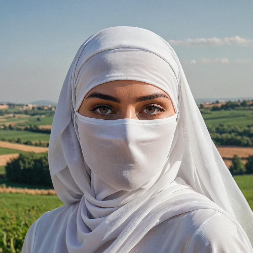 Elegant Portrait of Woman in Niqab in Landscape