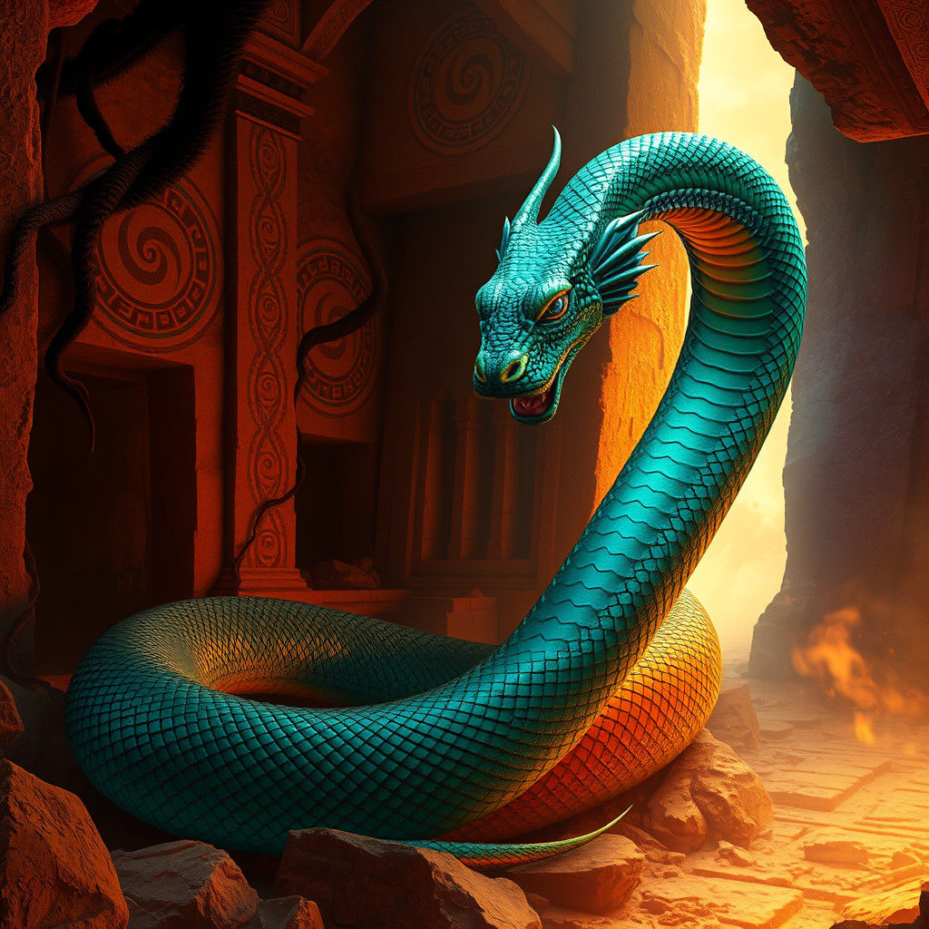 Mystical Serpent Coiled in Ancient Ruins