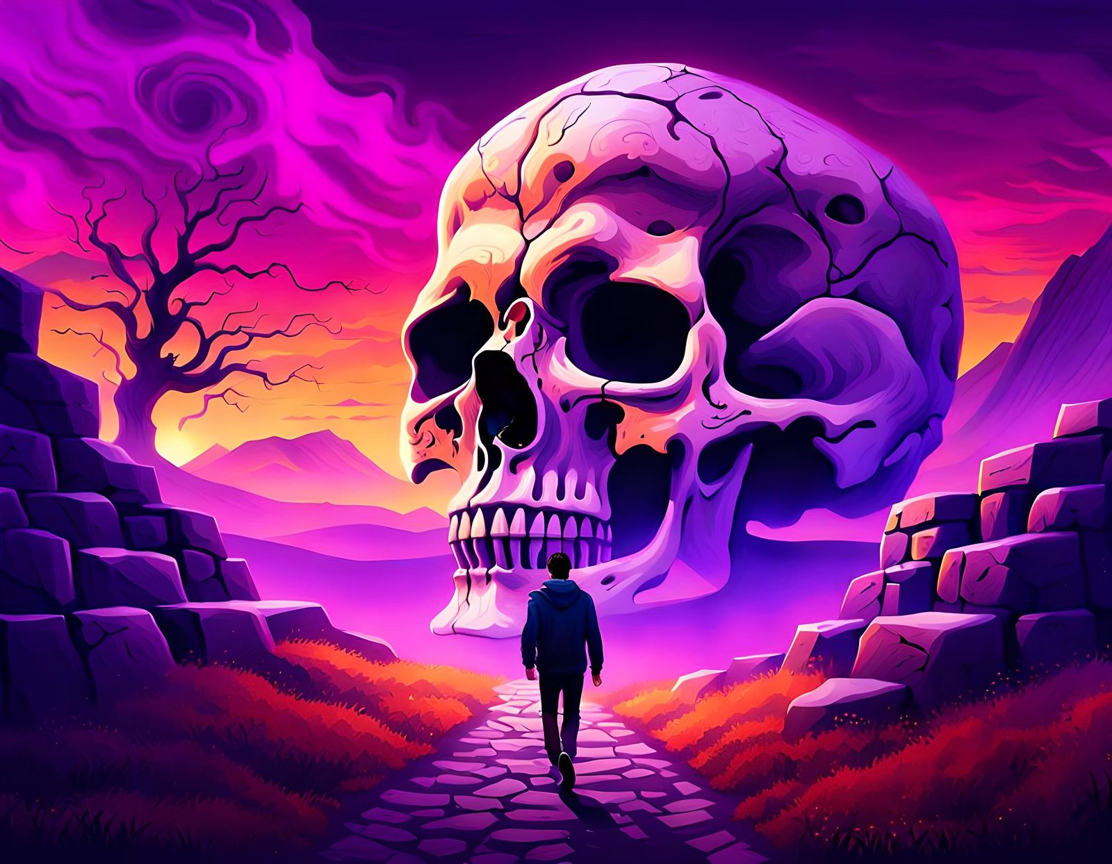 Mysterious Skull Entrance in Digital Illustration Style