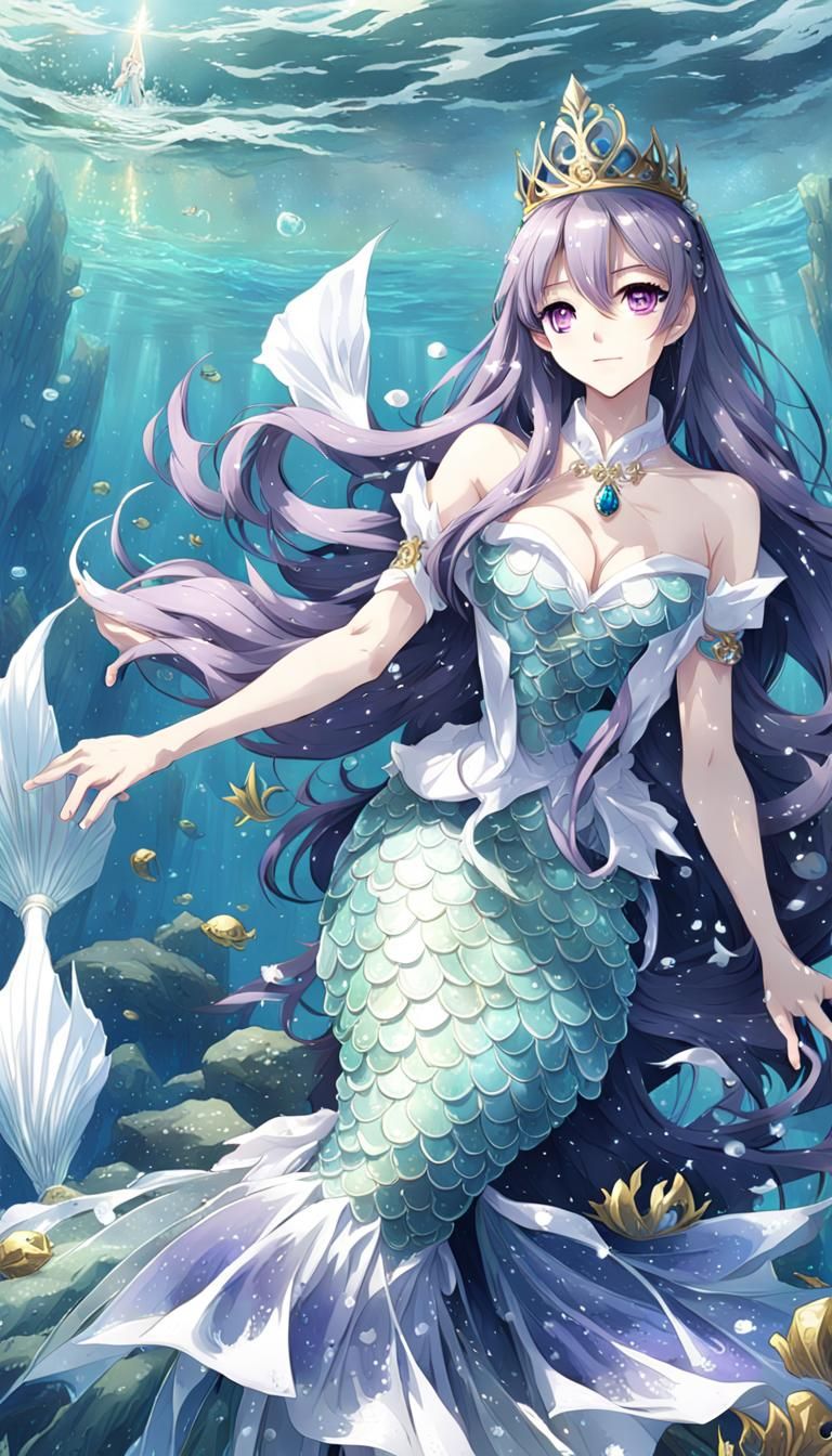 Anime Mermaid Princess in Sea Water