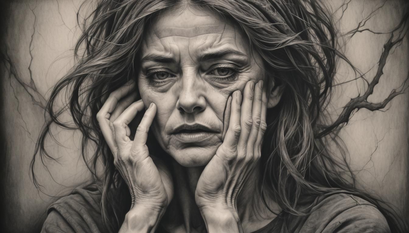 Hyperdetailed Charcoal Drawing of Silent Suffering
