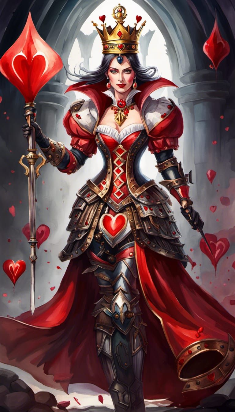 Fantasy Warrior Queen of Hearts in Watercolor
