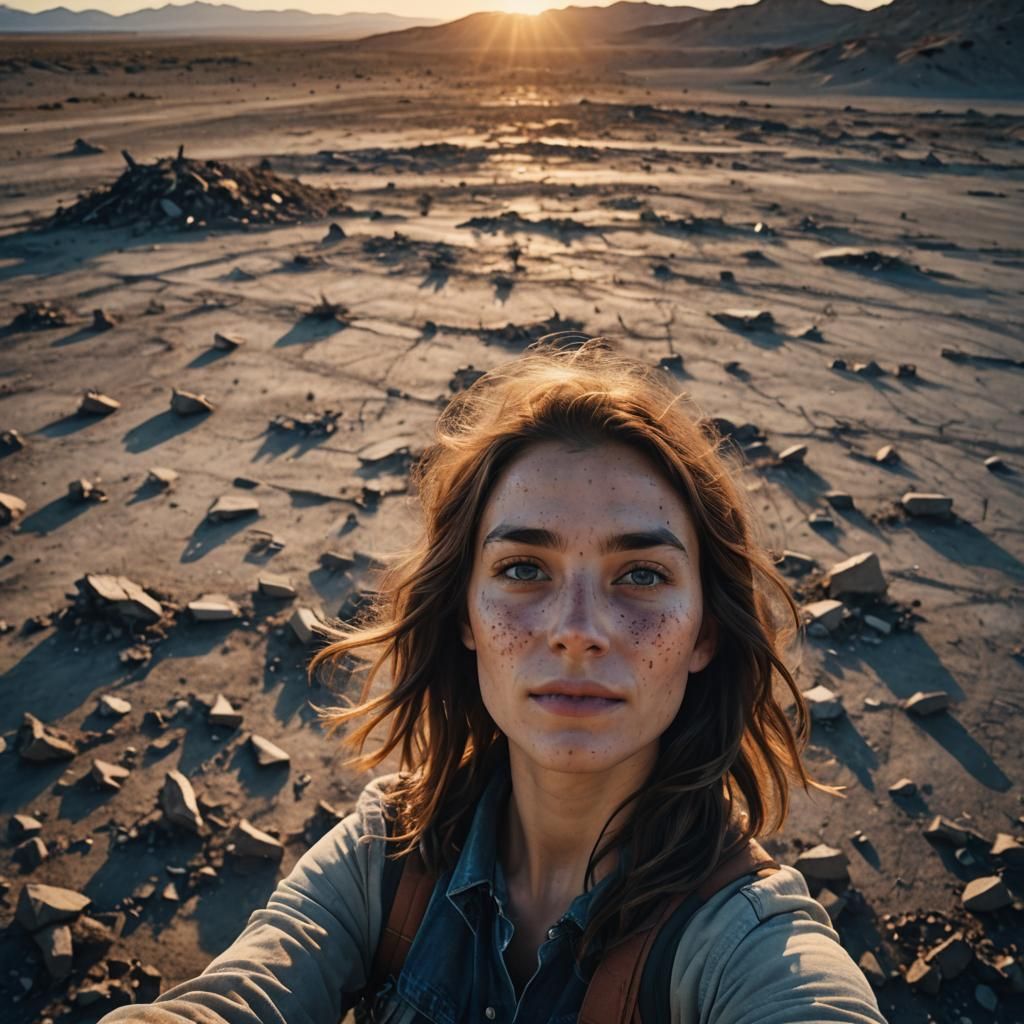 Desolate Selfie: Cinematic Portrait in Golden Hour Light