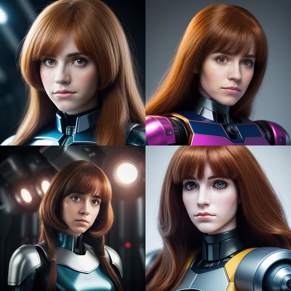 Robot Girl Portrait in 1980s Sci-Fi Style