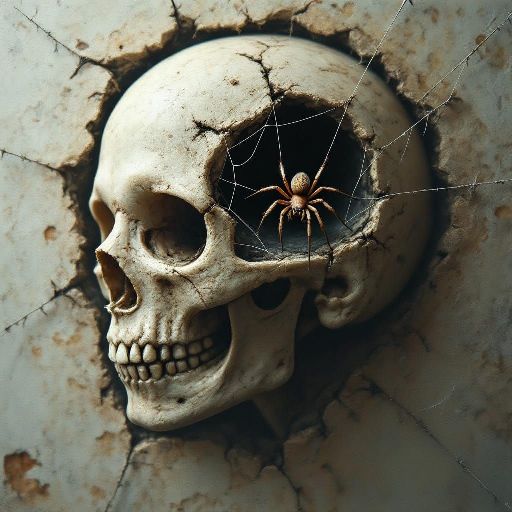 Surreal Existential Horror Scene with a Spider's Web in the ...