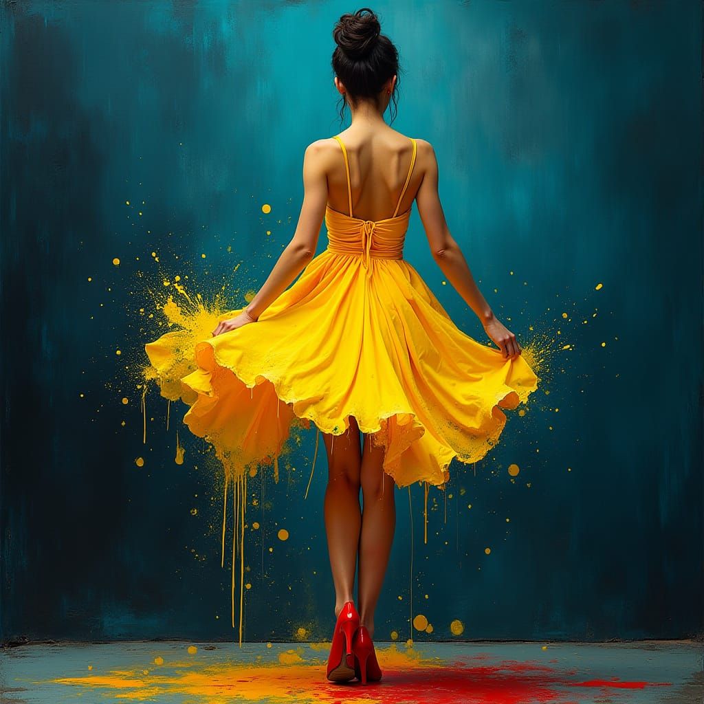 Woman in Yellow Dress: Expressionist Digital Painting