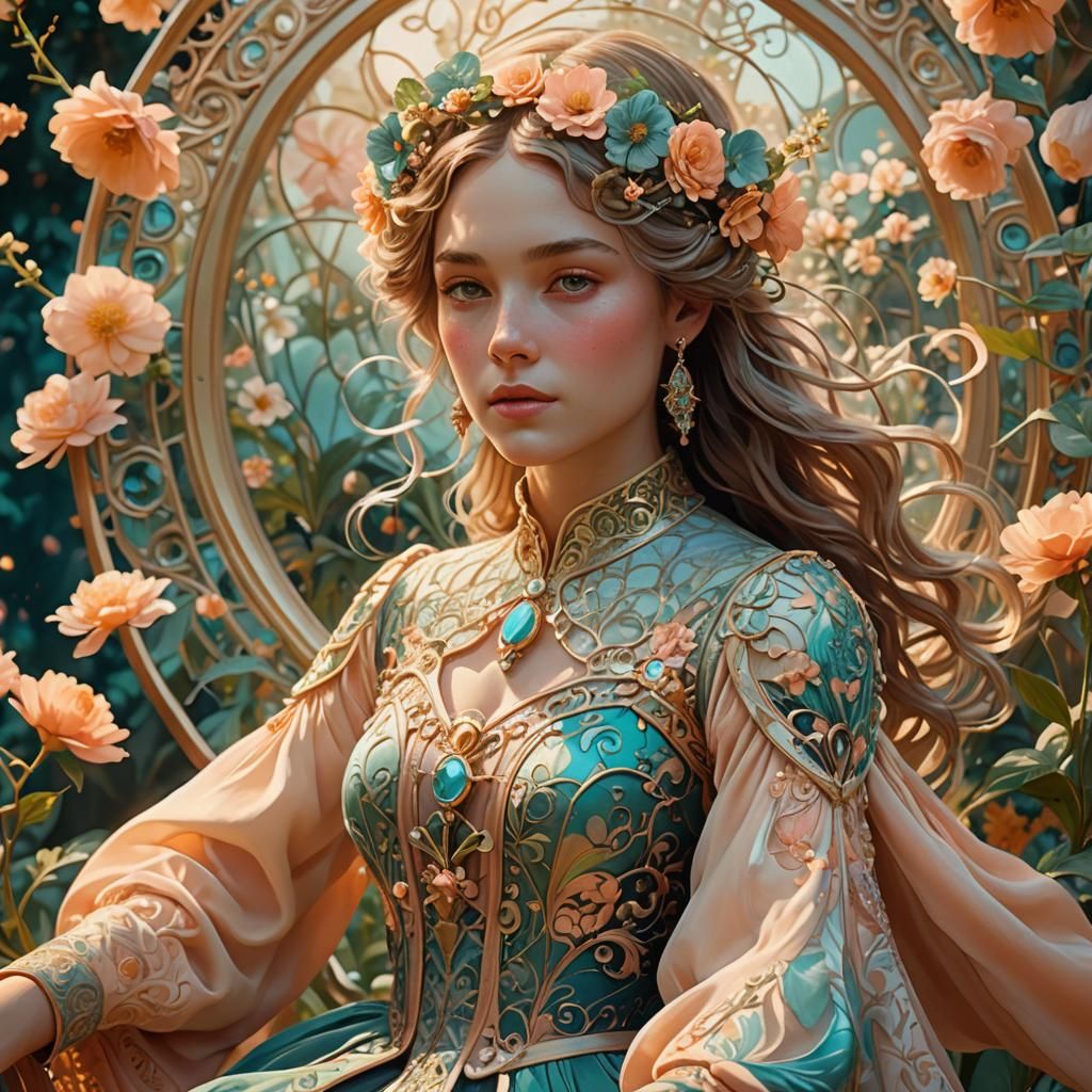 Ethereal Lady in Whimsical Garden