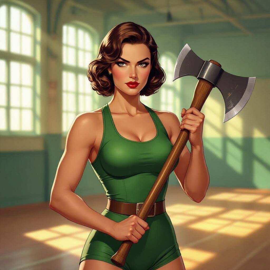 1930s Gym Instructor with Axe, Art Deco Style