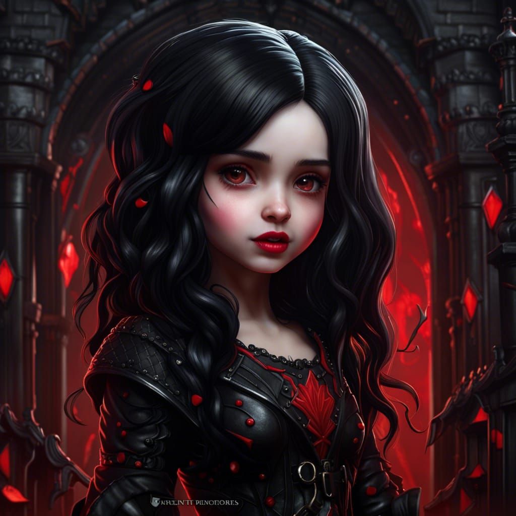 Cute Goth Girl in Detailed Matte Painting