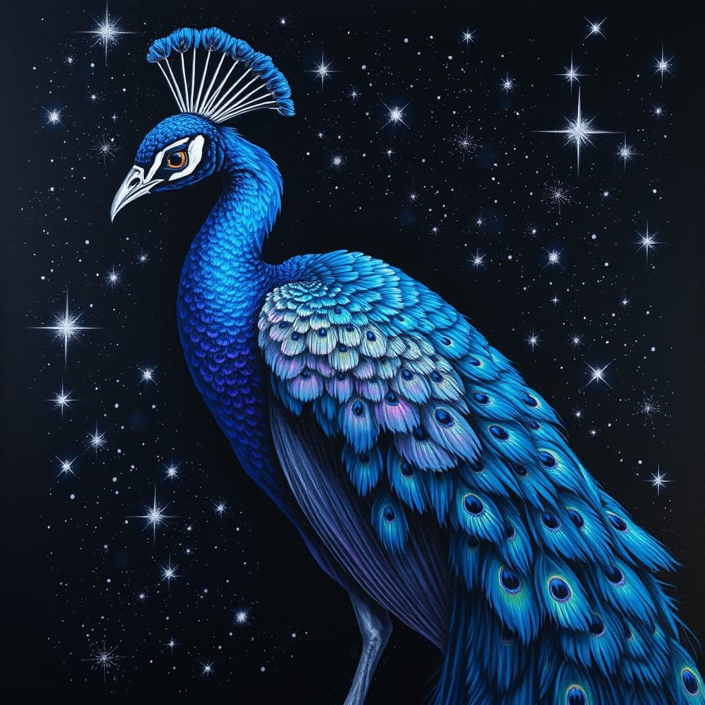 Ethereal Peacock with Cosmic Plumage