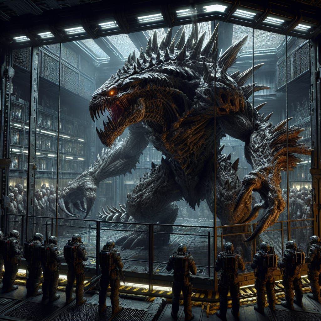 Armored Reptilian Monster in High-Security Containment