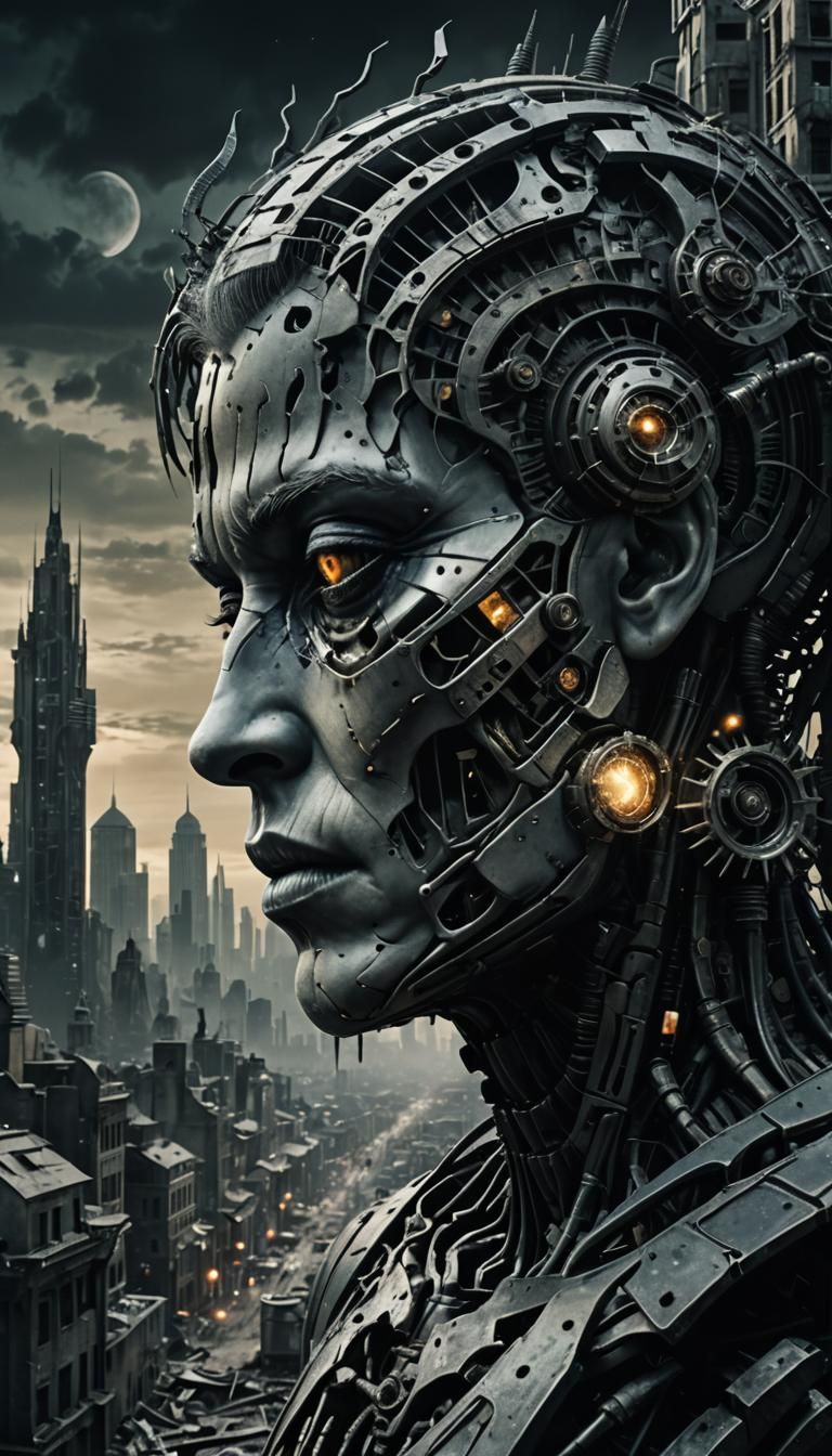 Surreal Face Disintegrating into Cityscape in Biomechanical ...