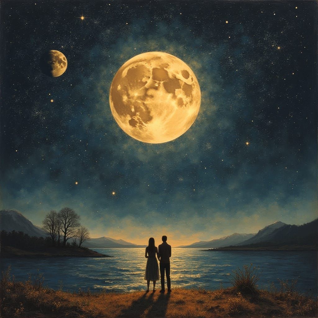 Celestial Lovers: Moon and Sun Embrace