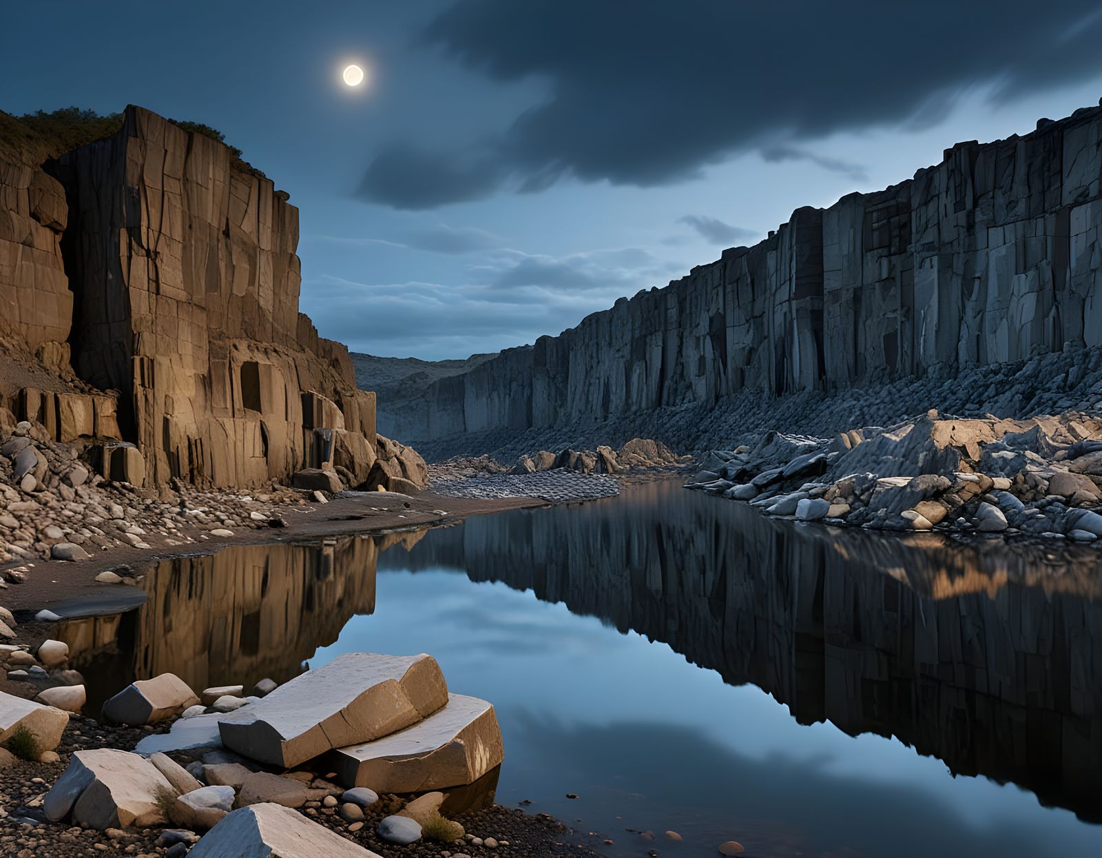 MOQ Prompt: "Moonlit, Overcast, Quarry"
