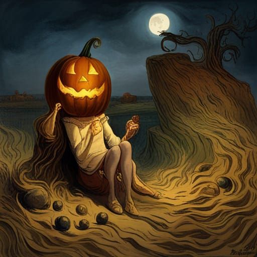 Horror Pumpkin Doll in Doré and Rutkowski Style