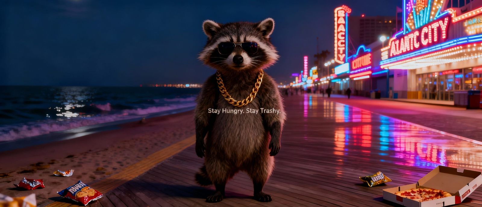 Raccoon Influencer on Atlantic City Boardwalk