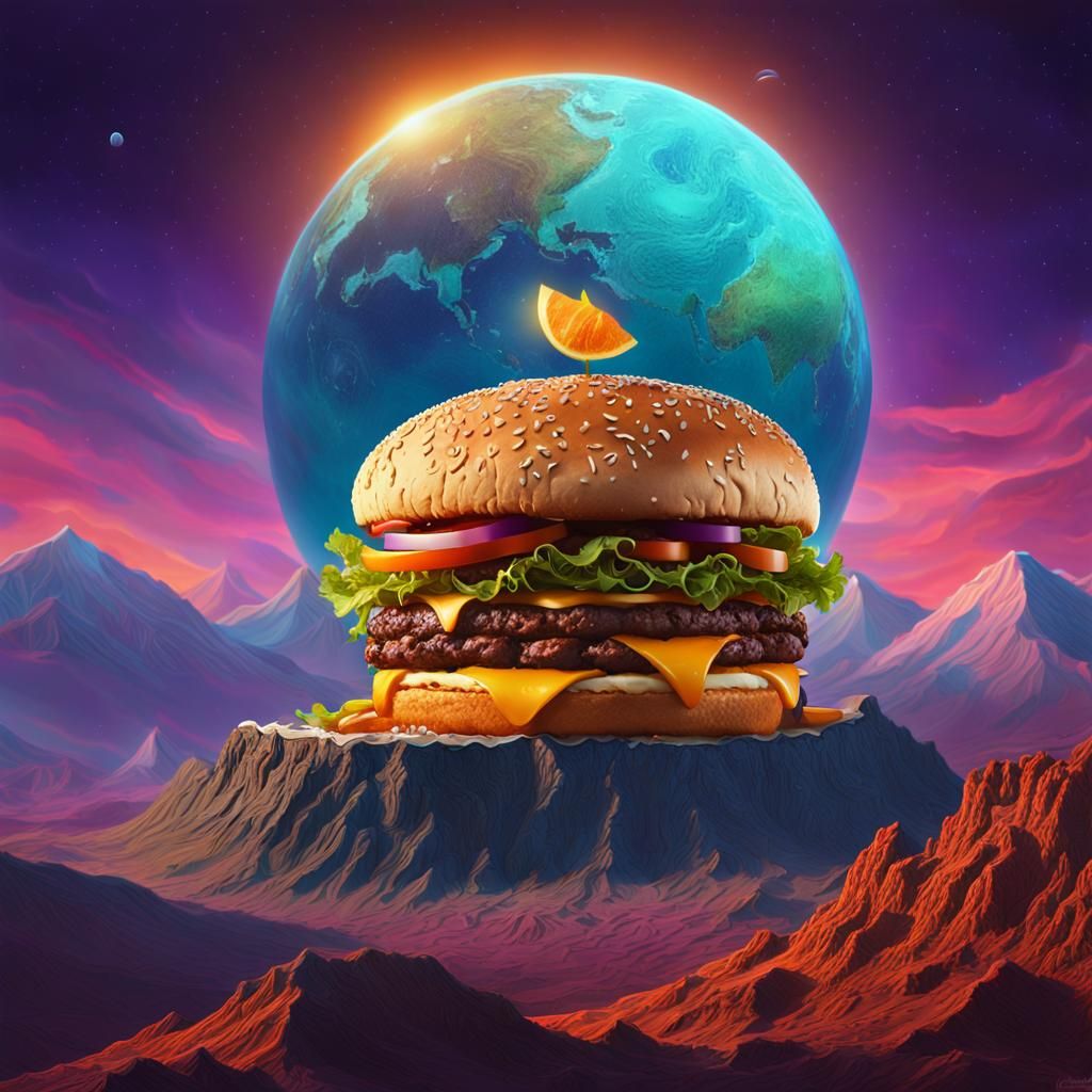 Colossal Burger on the Moon: Hyperrealistic Digital Art