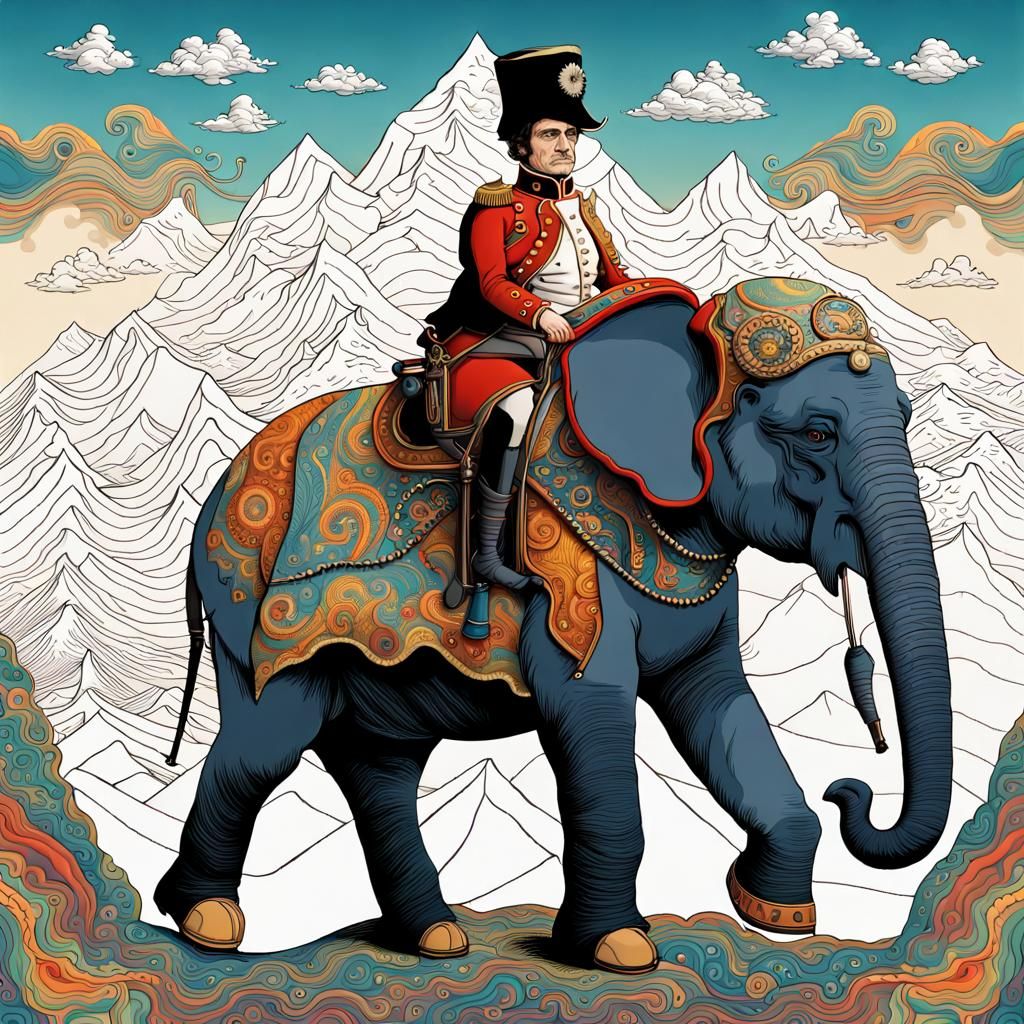Napoleon on Elephant in Alps, Salvador Dali Style