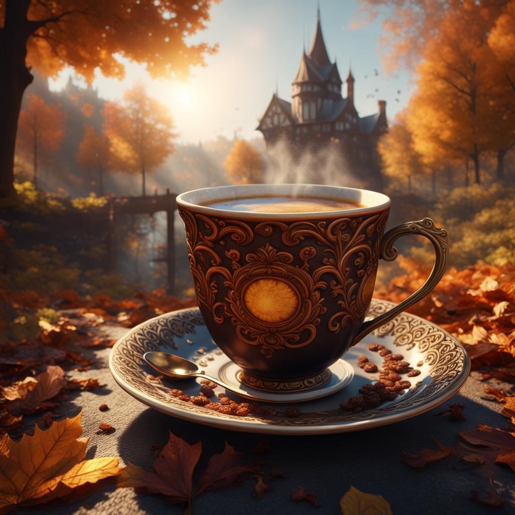 Autumnal Coffee Scene with Elderly Woman