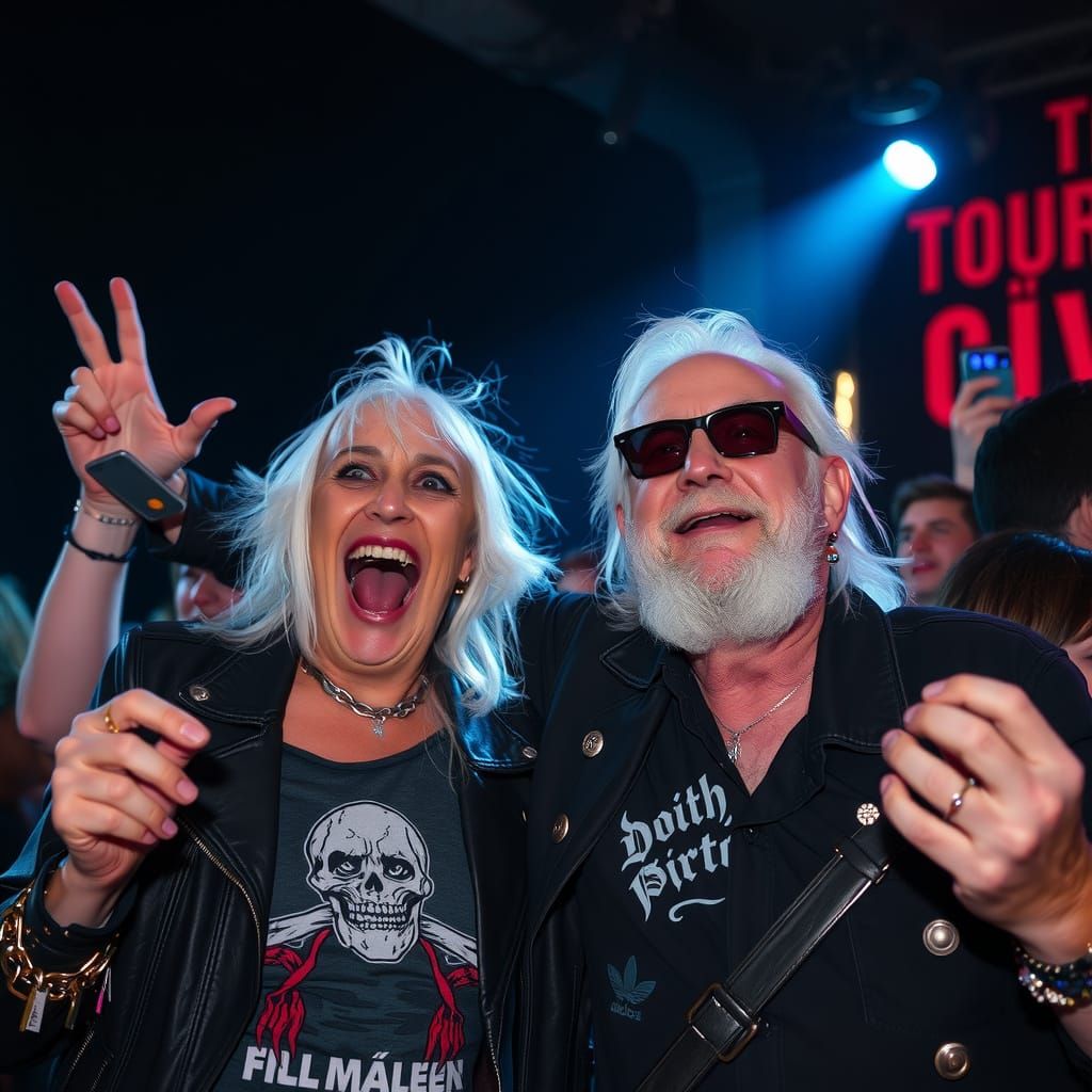 Elderly Goth Rockers Enjoying a Concert