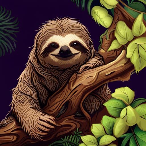 Cute Sloth Portrait in Forestpunk Style