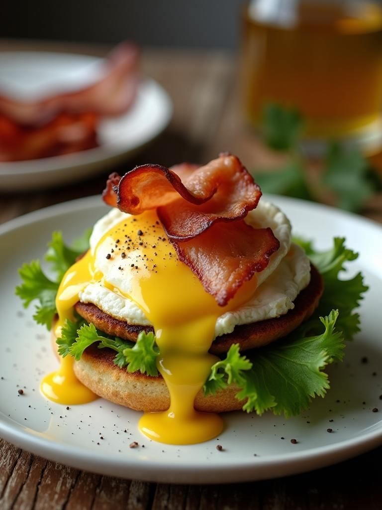 Gourmet Muffin Egg Breakfast Dish Close-Up