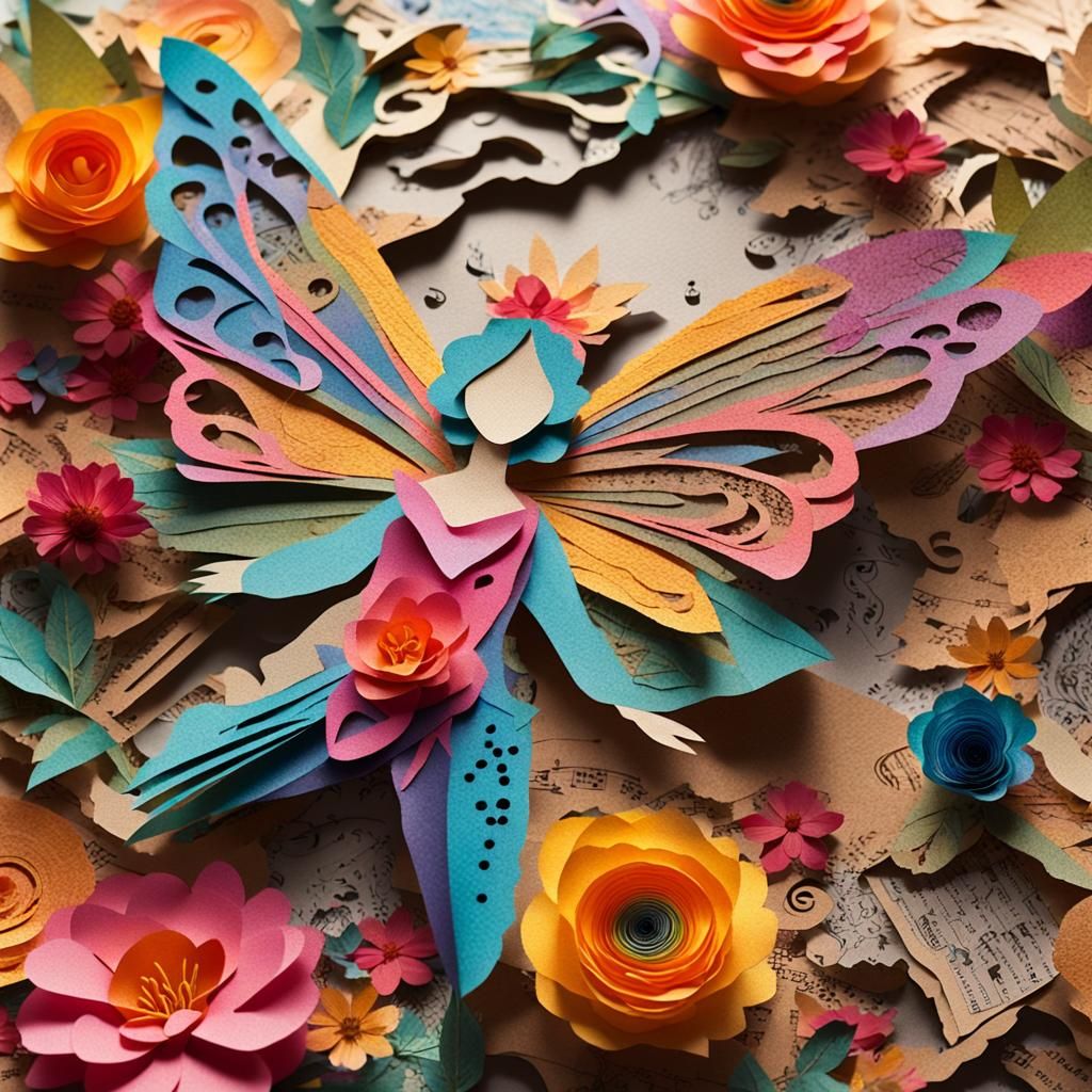 Intricate Paper Fairy Collage Art