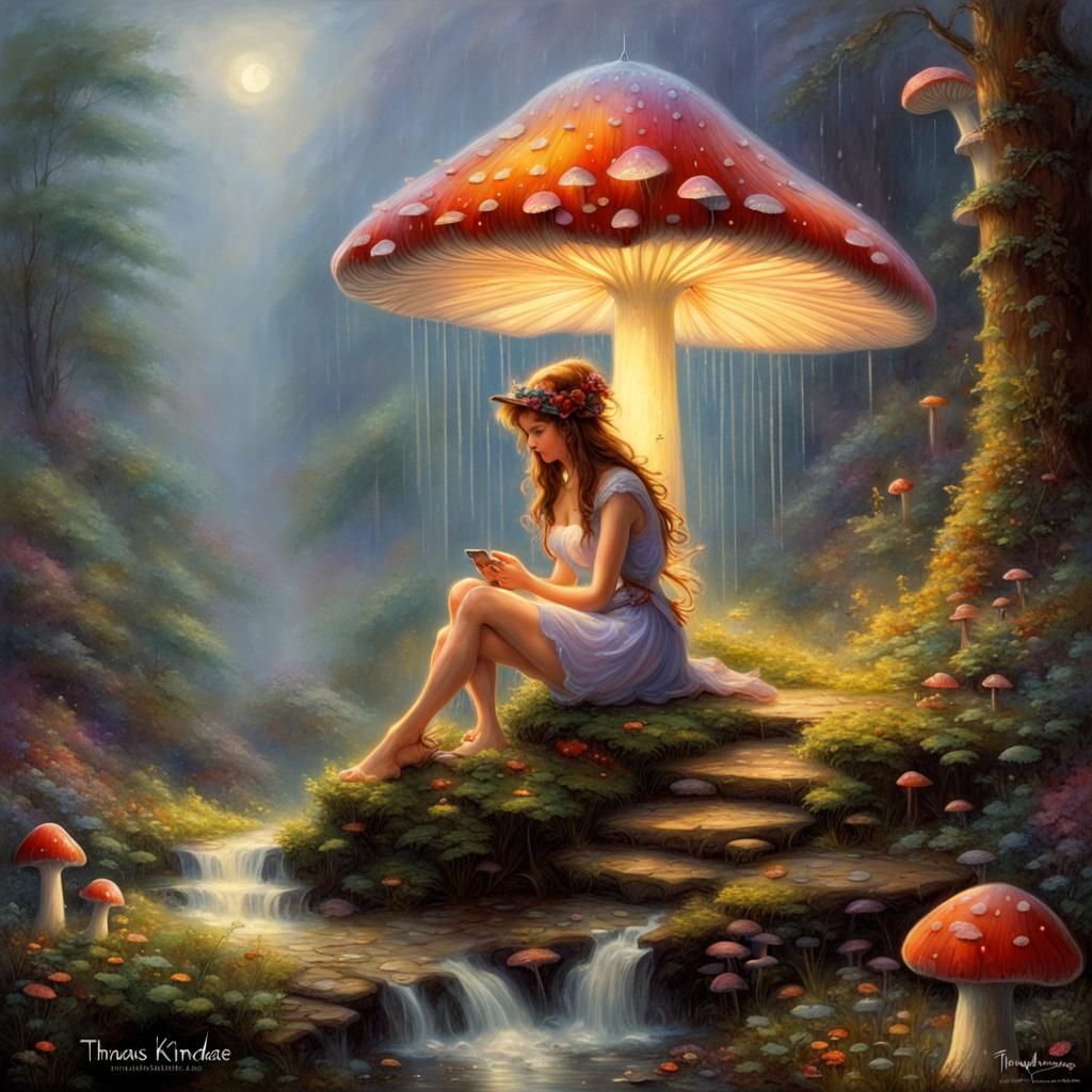 Fairy Under Mushroom in Ethereal Fantasy Style