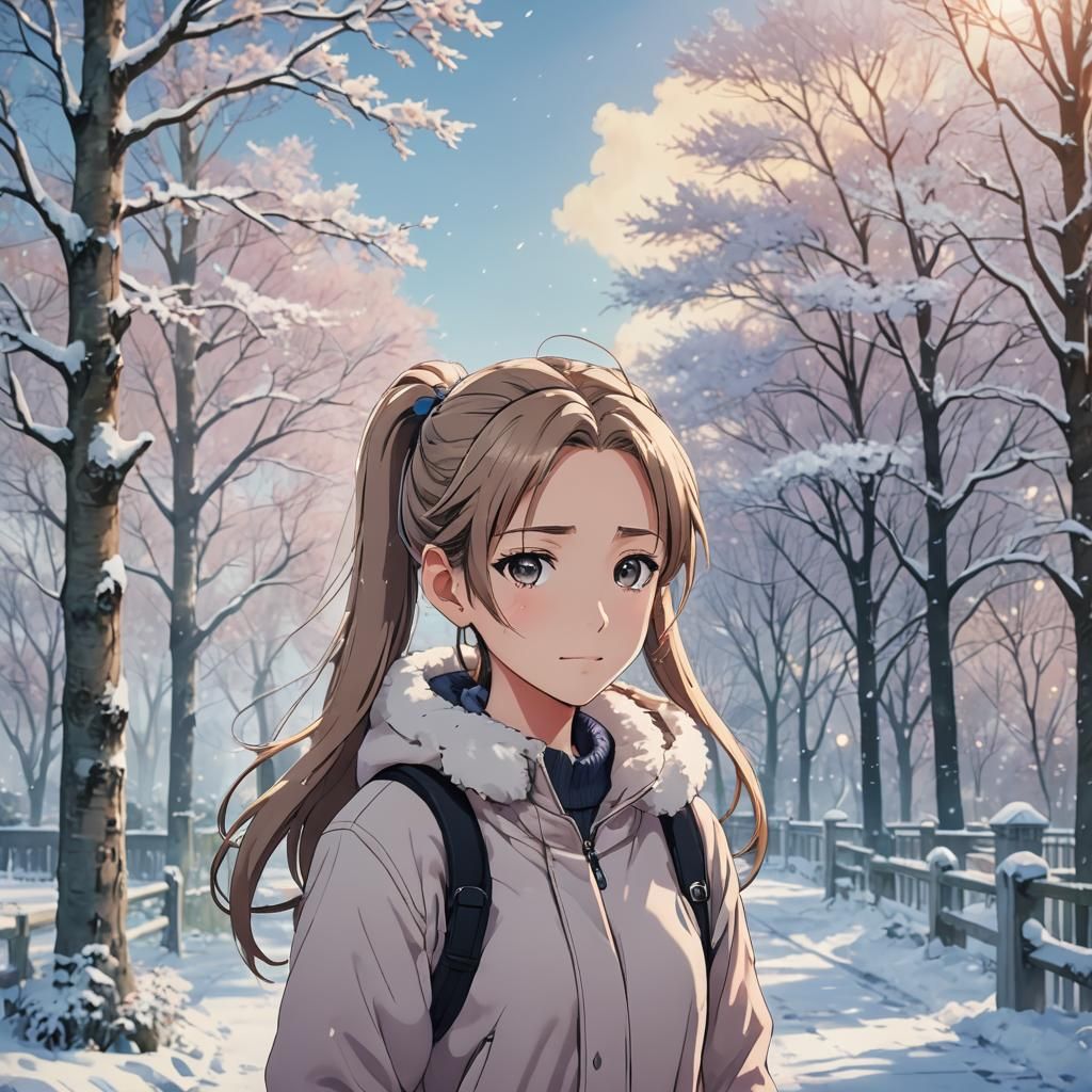 Winter Anime Girl in Snowy Landscape, Manga Style