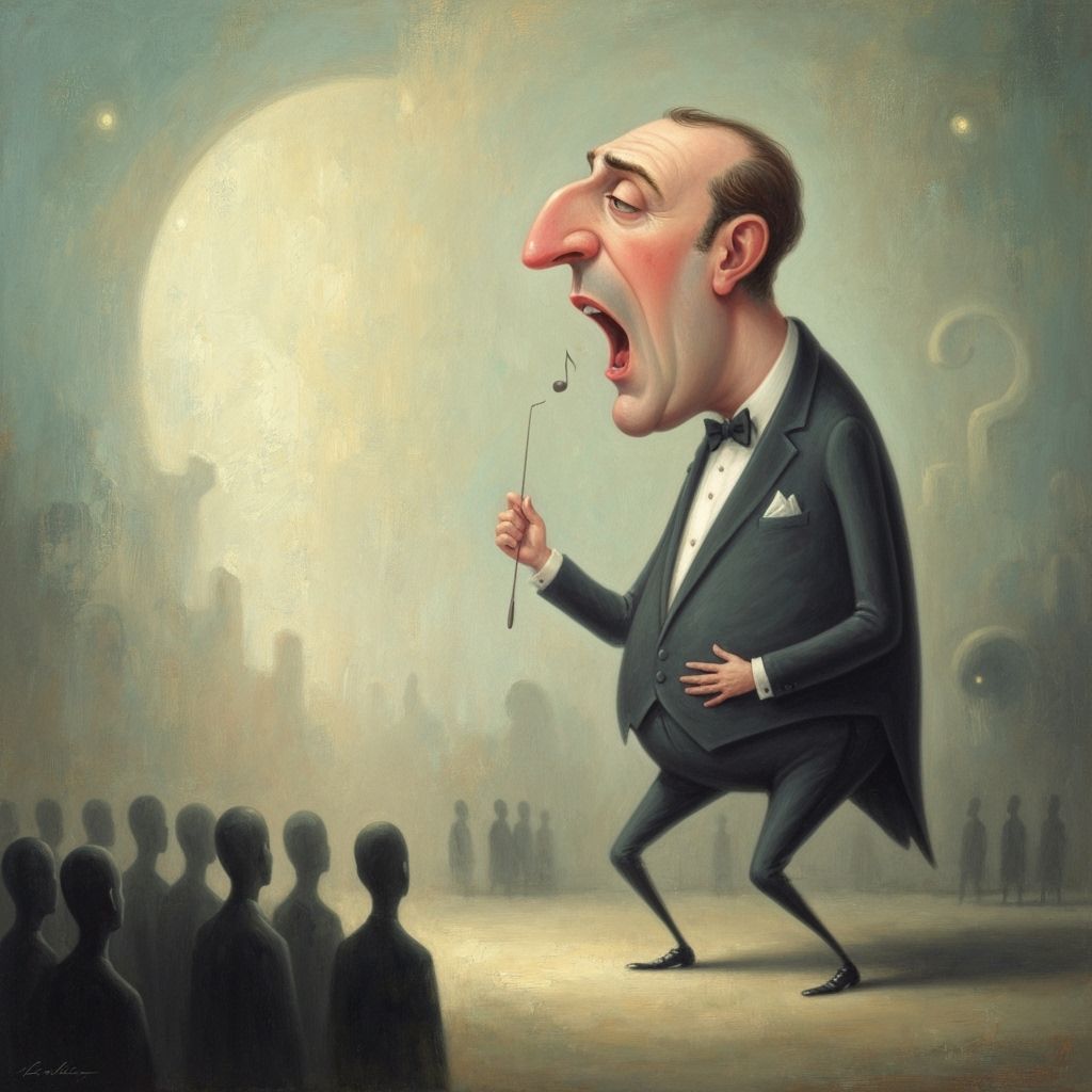 Surreal Oil Painting of a Giant Tenor Singing