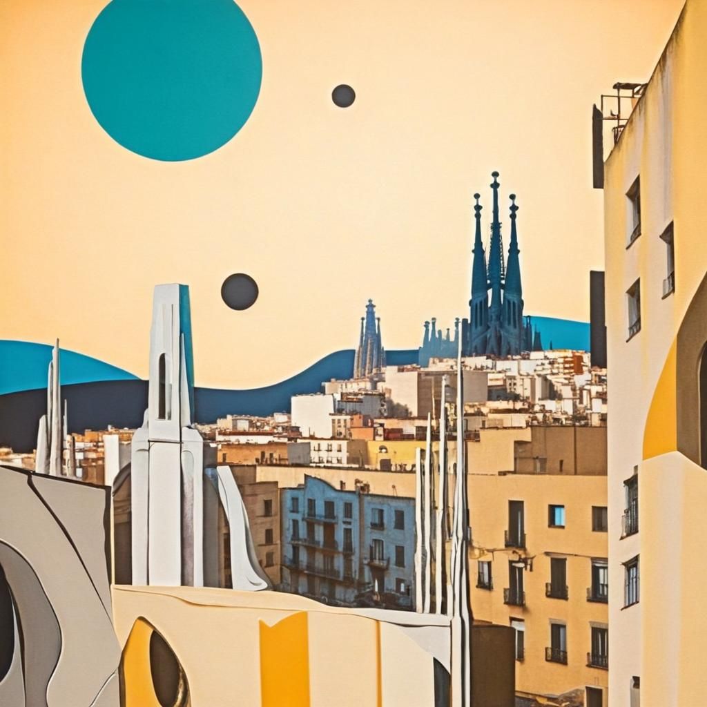 Abstract Barcelona Collage in Surreal Style
