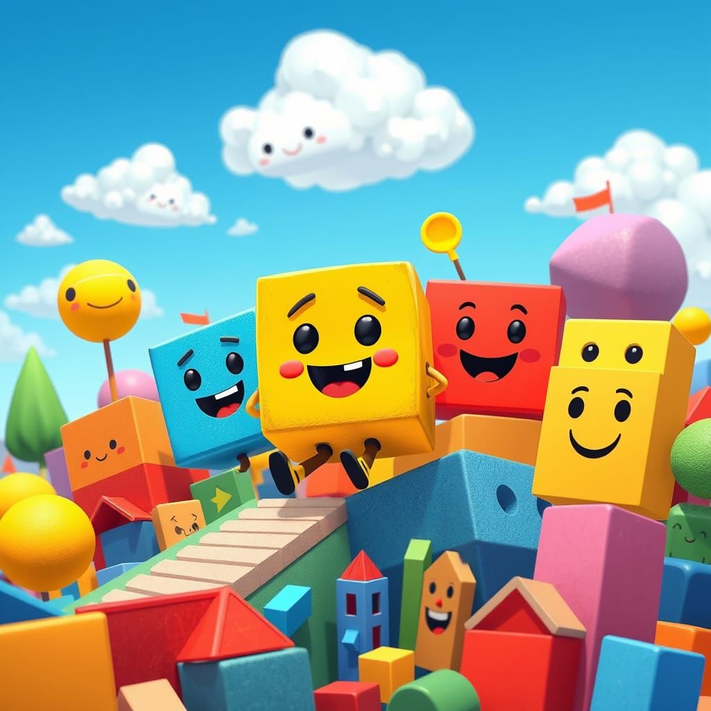 Vibrant Shapes Come Alive in Whimsical Town