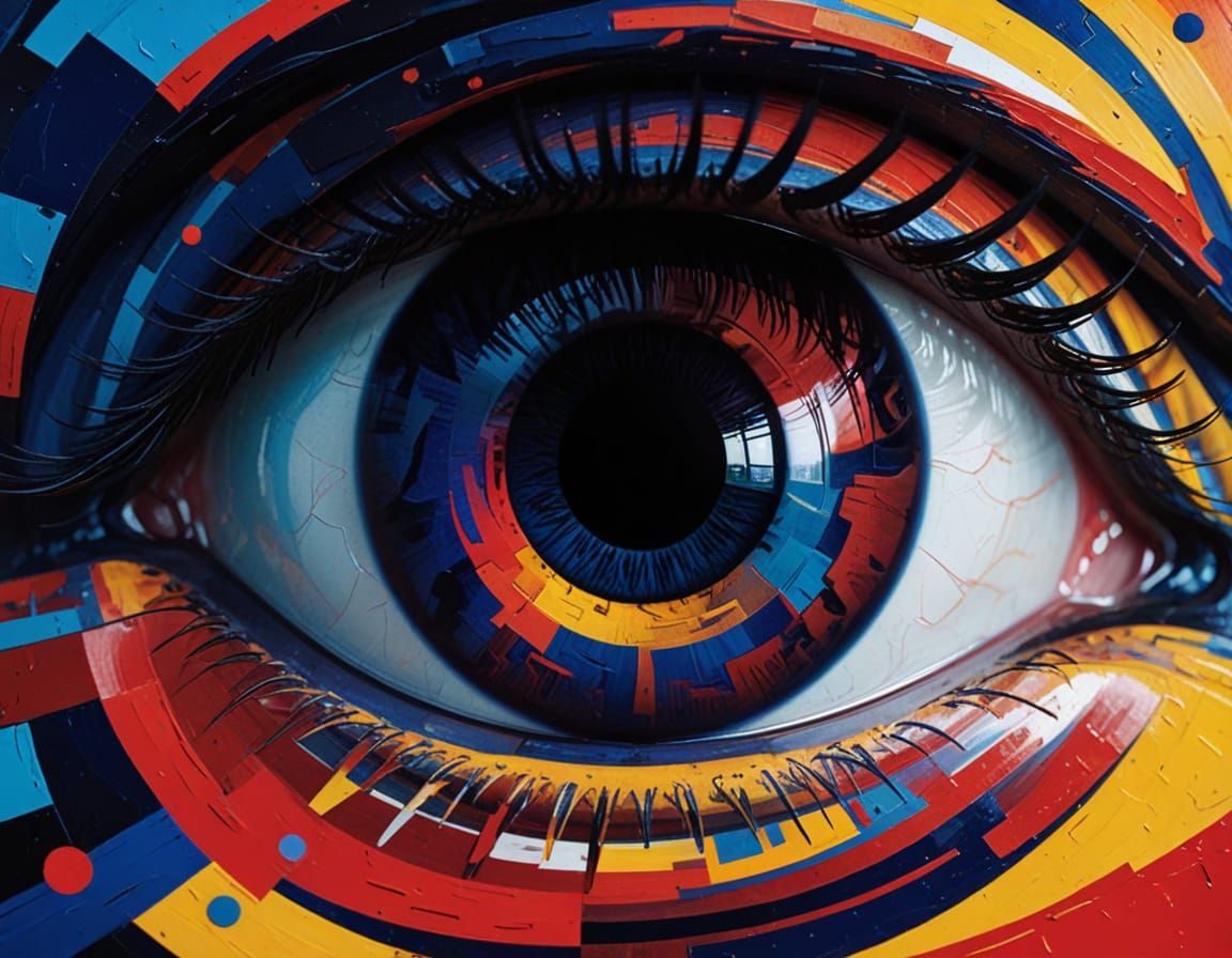 Geometric Abstract in Cubist Style with Vibrant Colors