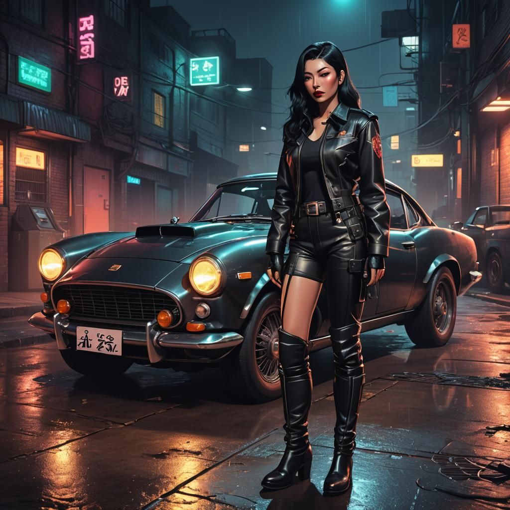 Cyberpunk Varla: Neon-Lit Prison Guard