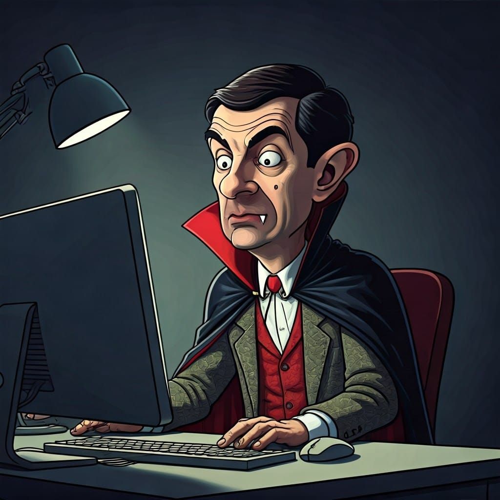 Vampire Mr. Bean Blends into Office Chaos
