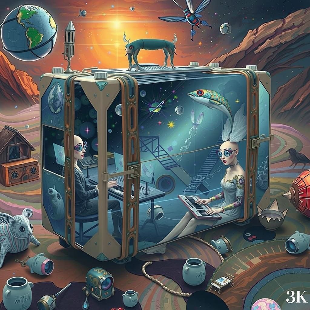 Surrealist Masterpiece: Ethereal Figures in a Cosmic Galaxy