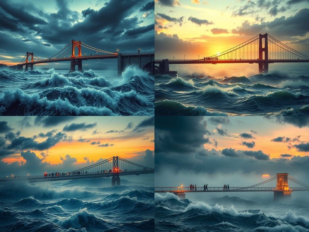 Ethereal Bridge of Hope Over Stormy Waters